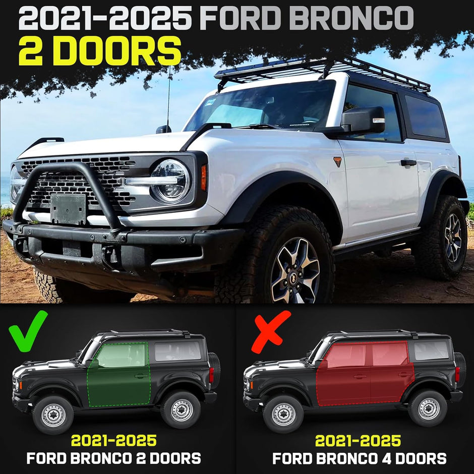 Truck running boards compatible with 2021-2025 Ford Bronco 2 Door. Does Not Compatible With 4 Door.