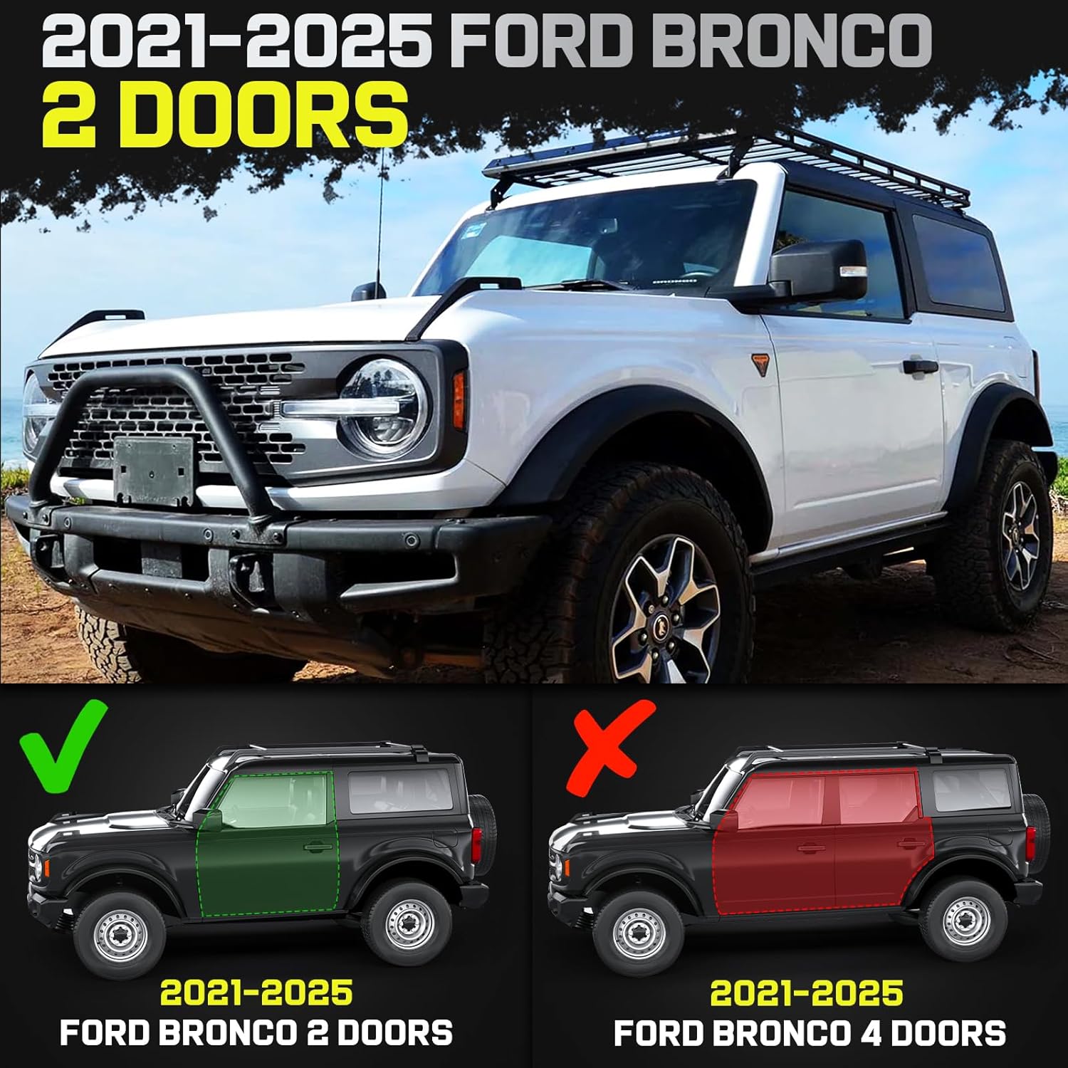 Truck running boards compatible with 2021-2025 Ford Bronco 2 Door. Does Not Compatible With 4 Door.
