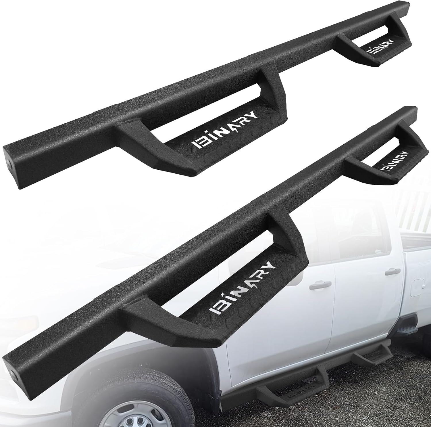 BINARY STAR Running Boarads Compatible with Vehicle 2022-2025 Toyota Tundra CrewMax Cab, 4.3 Inch Drop Down Tundra Side Steps Side Bars, Black Step Bars Made with Carbon Steel.