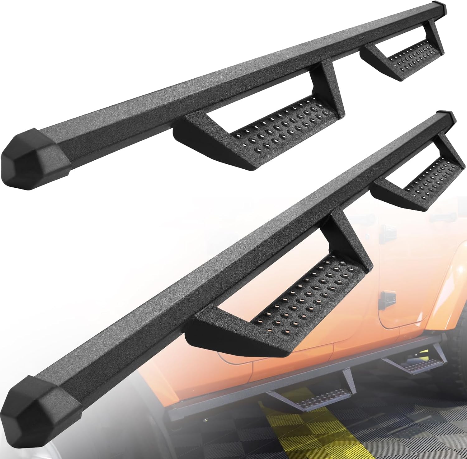 BINARY STAR Running Boards Compatible with Vehicle 2007-2018 Jeep Wrangler JK 4 Doors, 4.7 Inches Drop Down Side Steps, Wrangler Side Bars, Wrangler Step Bars Nerf Bars Made with Carbon Steel.