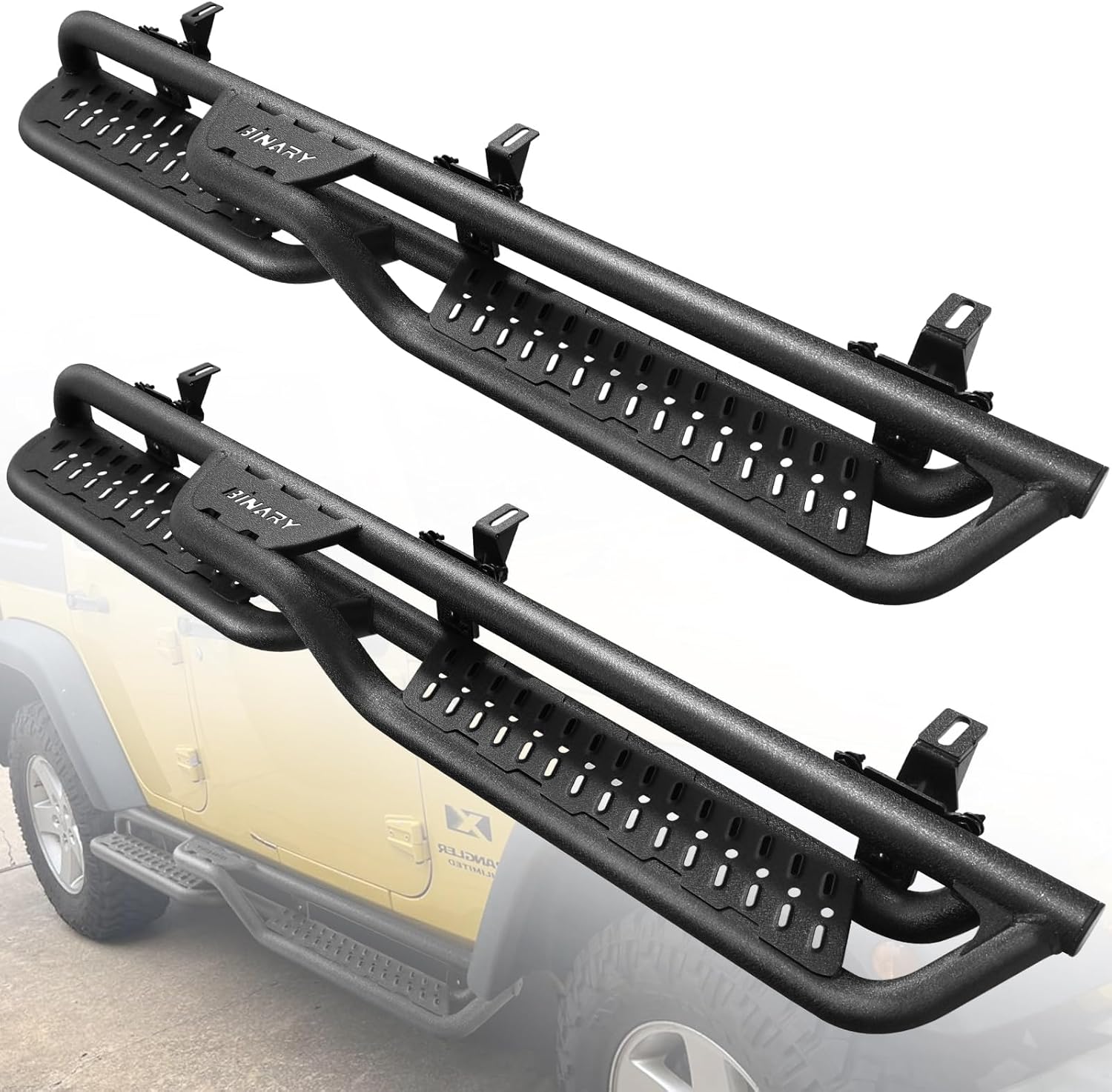 BINARY STAR Running Boards Compatible with Vehicle 2018-2025 Jeep Wrangler JL 4 Doors, Wavy Style Nerf Bars, 6 Inch Wrangler JL Black Side Step Bars Made with Carbon Steel.