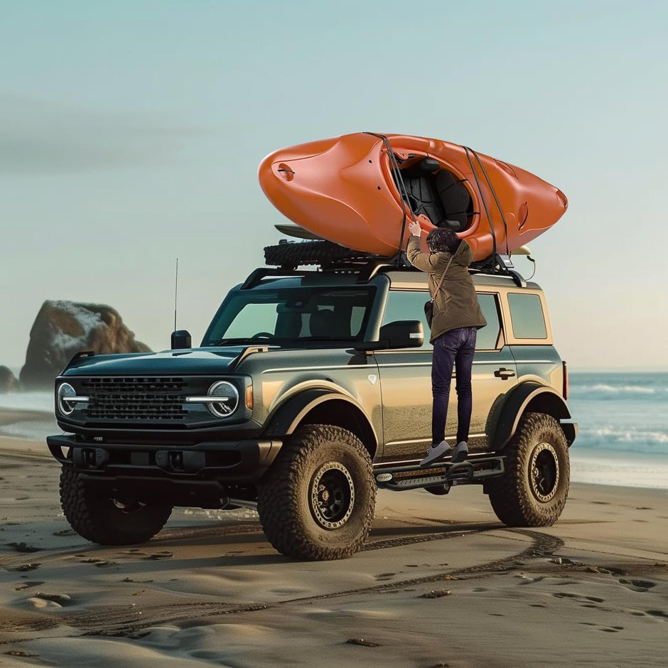 Running boards are made of heavy-duty carbon steel. The 3-tube design brings the step bar closer to the Bronco body. The main support tube is a thickened construction design with a diameter of 2 inches.