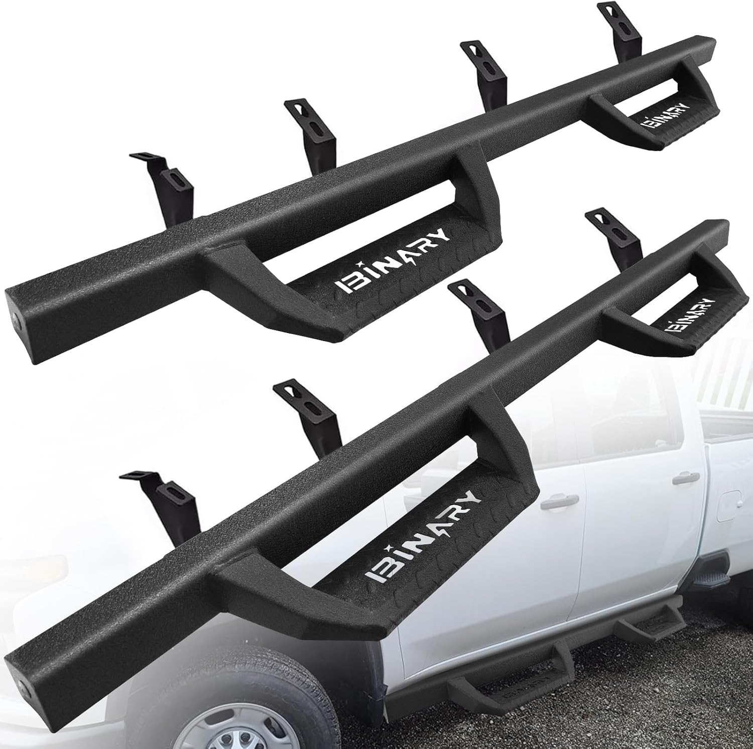 BINARY STAR Running Boards Compatible with Vehicle 2024 2025 Toyota Tacoma Double Cab. 4.3 Inch Drop Down Tacoma Side Steps Made with Carbon Steel, Black Step Bars Nerf Bars.