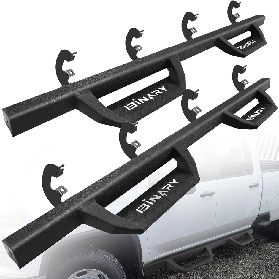 BINARY STAR Running Boards Compatible with 2019-2025 Chevy Silverado/GMC Sierra 1500 Crew Cab, 20-25 Silverado/Sierra 2500HD 3500HD. 4.3 Inches Drop Down Silverado Side Steps Nerf Bar Carbon Steel.