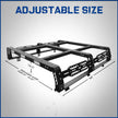 The height of the truck bed rack from the truck bed rails to the top of the frame is 10 1/2 inches. Length is 64 inches and width is 61 to 65 inches.