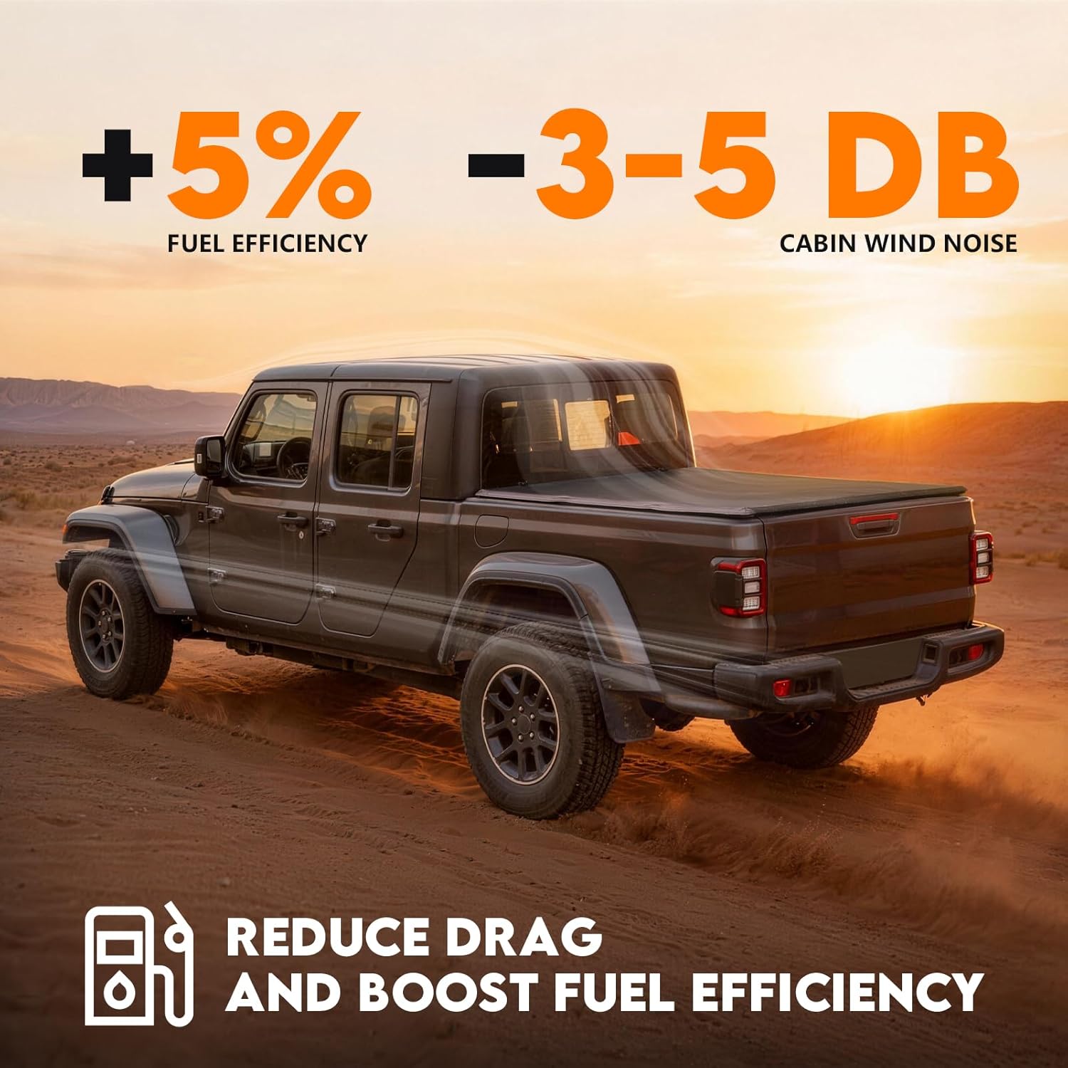 Binary Star Soft Tri-Fold Truck Bed Tonneau Cover Compatible with 2020-2026 Jeep Gladiator JT 5ft Bed (w or w/o Track Rail System), 26.5oz Heavy-Duty Vinyl, Weather Resistant Bed Cover for Pickup Truck
