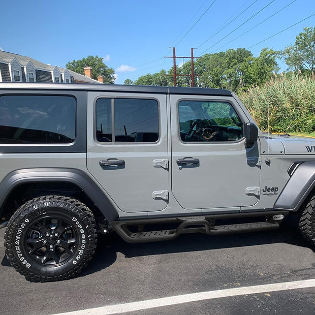 6 Inches Wide Side Steps With A Center Step - Binary Star's innovative Three-Step Design featuring a higher step in the middle of the running borad for easy access to items on the roof.