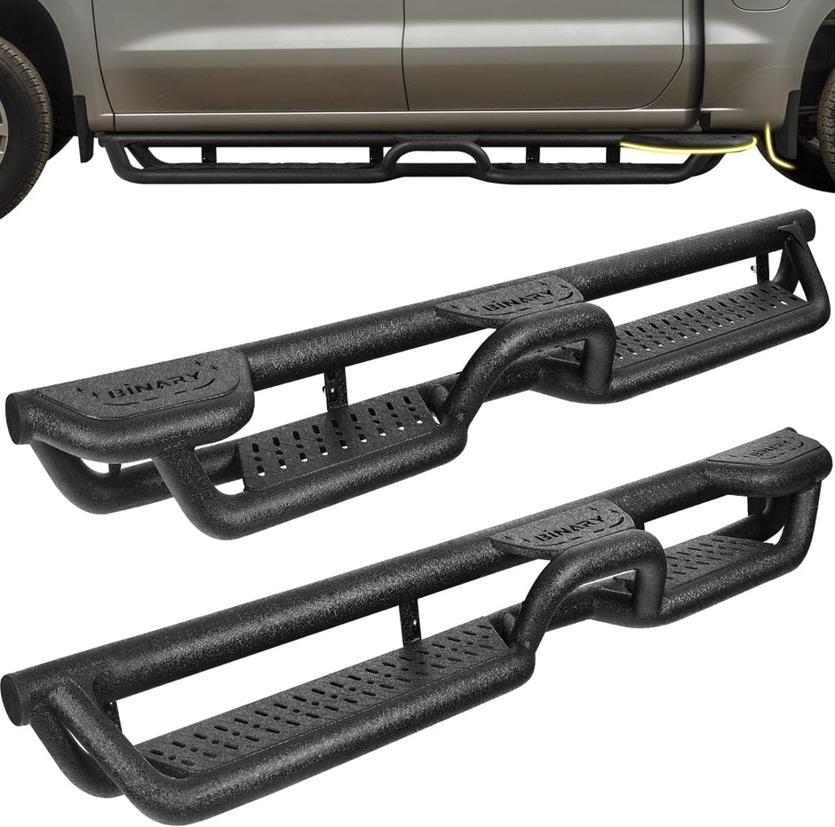 BINARY STAR Wheel to Wheel Running Boards Compatible with Vehicle 2009-2018 Dodge Ram 1500 Crew Cab, 2010-2025 Ram 2500 3500(Incl. Classic). Side Steps with Bed Access Step and Center Step.