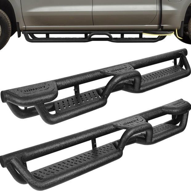 BINARY STAR Wheel to Wheel Running Boards Compatible with Vehicle 2009-2018 Dodge Ram 1500 Crew Cab, 2010-2025 Ram 2500 3500(Incl. Classic). Side Steps with Bed Access Step and Center Step.