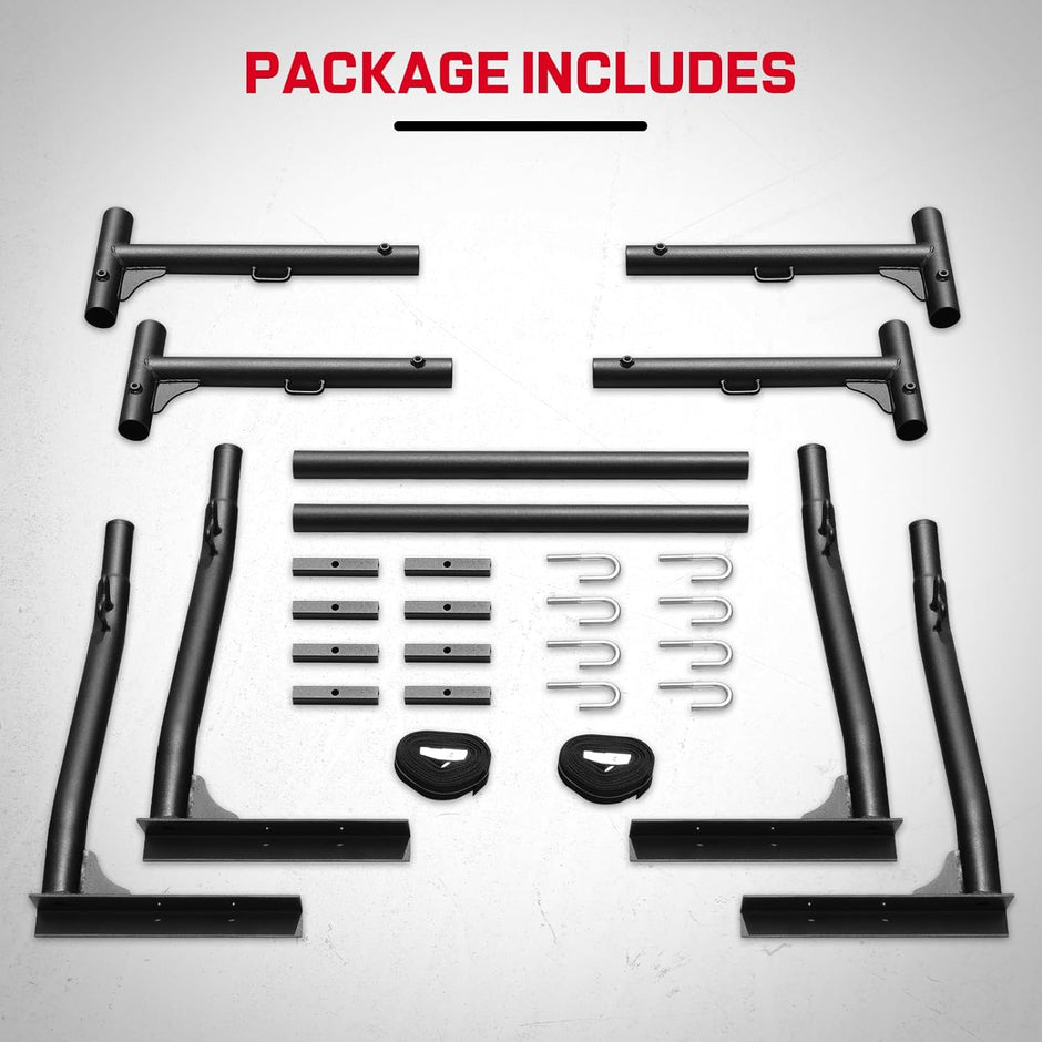 Binary Star 46-71” Heavy Duty Carbon Steel Truck Ladder Rack, Universal Non-Drilling Cargo Rack for Most Truck, 800Ibs Loading Capacity, Overland Ladder Rack for Kayak, Surfboard, Lumber, Ladder.