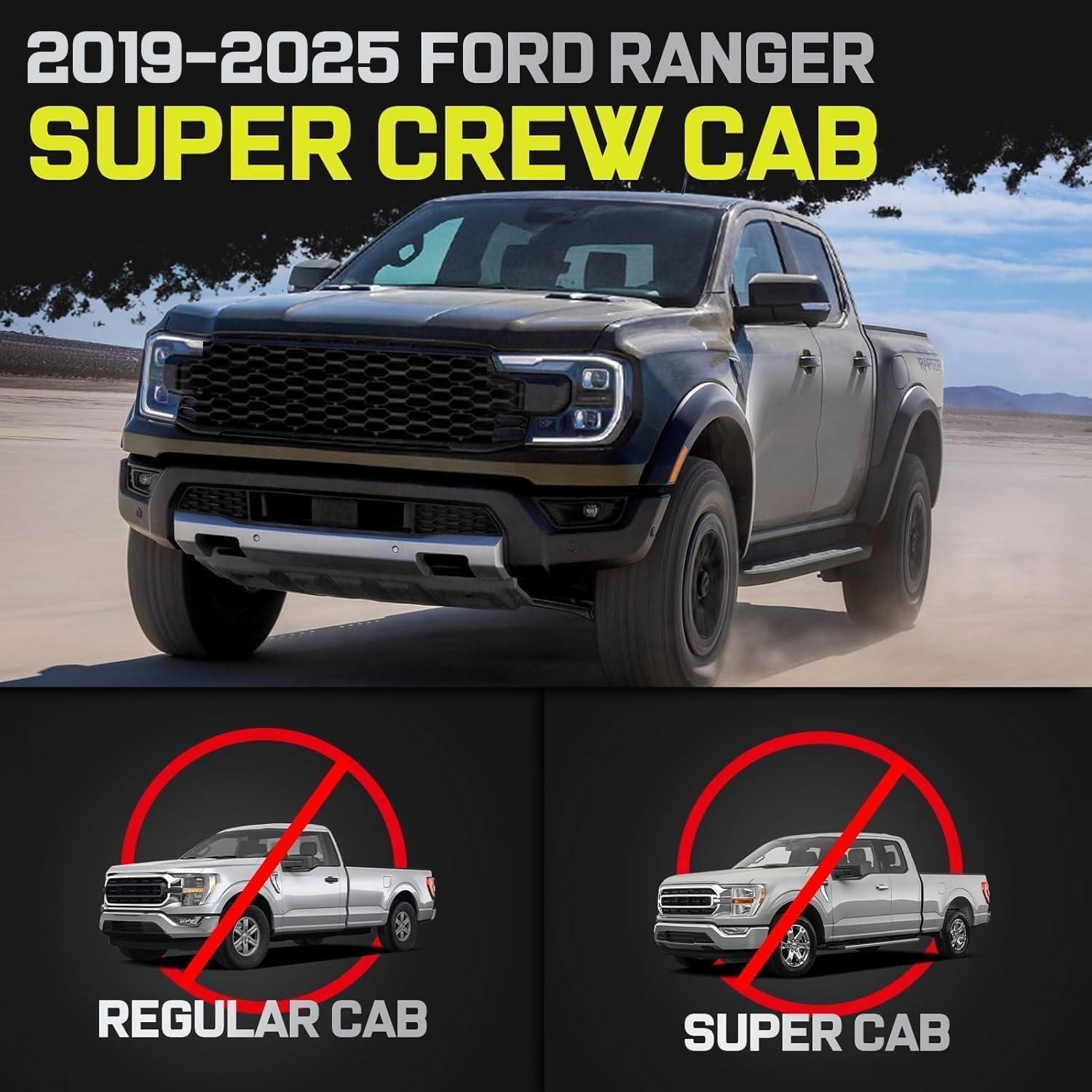 Truck Running Boards Compatible with Ford Ranger 2019-2025 SuperCrew Cab with 4 Full-size Doors.