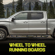 The center small step and bed access step are cleverly positioned in the middle of the steps and near the rear wheel, designed for passengers who need extra height to reach items on the roof or inside the truck bed.