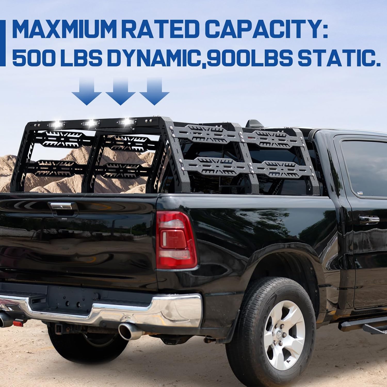 The F150/Ram Bed Rack Is Constructed Of 3mm Thick Carbon Steel To Maximize Weight Capacity, With A Static Weight Capacity Of 900 LBS And A Dynamic Weight Capacity Of 500 LBS.