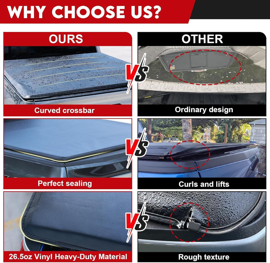 Binary Star Soft Tri-Fold Truck Bed Tonneau Cover Compatible with 2020-2026 Jeep Gladiator JT 5ft Bed (w or w/o Track Rail System), 26.5oz Heavy-Duty Vinyl, Weather Resistant Bed Cover for Pickup Truck