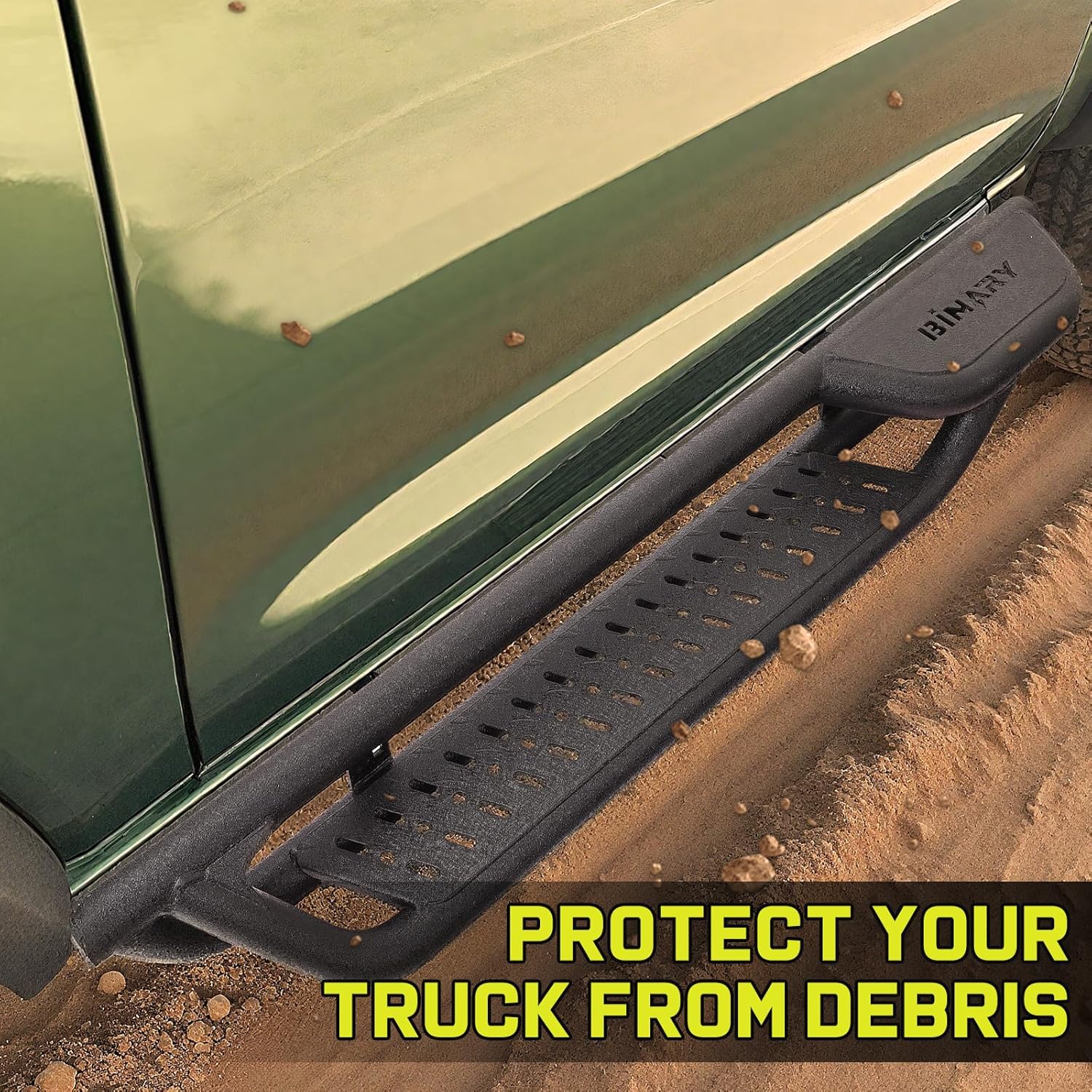 The truck side steps are made of three sturdy carbon steel tubes in a triangular structure to provide good support. The special structural design not only allows the bars to fit more closely to the truck, but also better protects the rocker panel from potential damage, no matter in the case of city driving or off-road adventures.