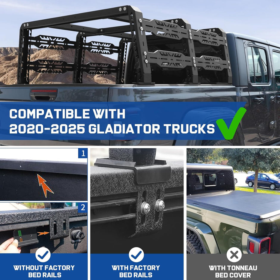 Truck Bed Rack Compatible With Jeep Gladiator Trucks. (This Bed Rack Will Not Work With A Tonneau Cover)