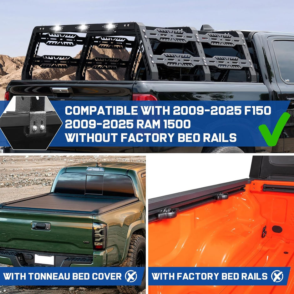 Truck Bed Rack Compatible with 2009-2025 Ford F150/ 2009-2025 Dodge Ram 1500, Compatible with 2004-2025 Nissan Titan/2016-2025 NissanTitan Xd, for Trucks Without Factory Bed Rails. (This Bed Rack Will Not Work With A Tonneau Cover)