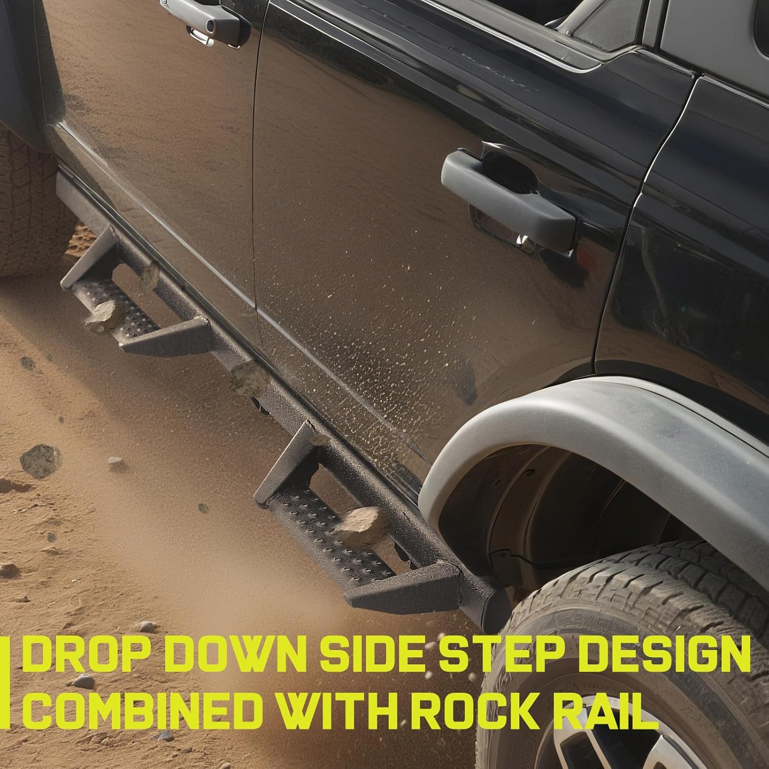 Unique drop down side steps with a hollow design for effective water drainage and slip resistance. 4