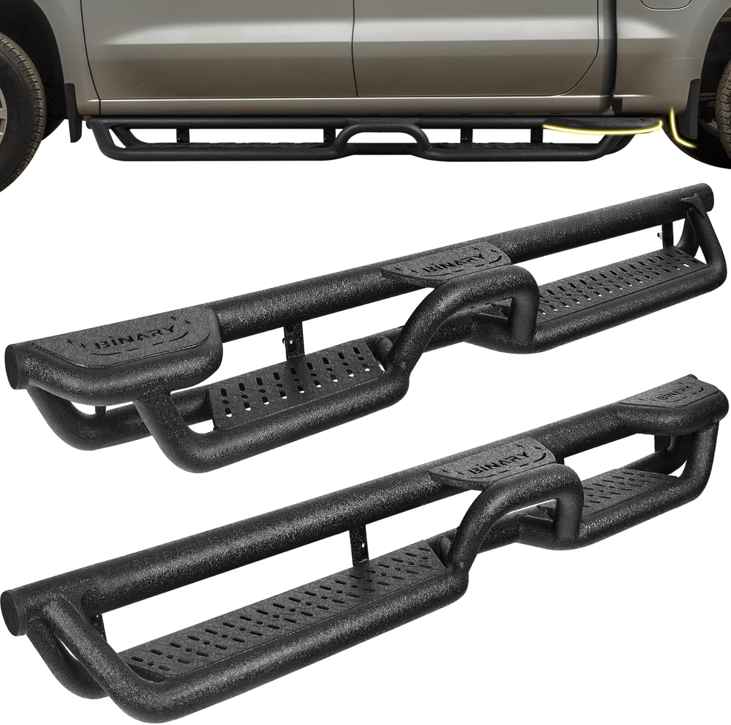 BINARY STAR Wheel to Wheel Running Boards Compatible with Vehicle 2015-2025 Ford F150 SuperCrew Cab with 4 Full-Size Doors. Step Bars Side Steps with Bed Access Step and Center Step, F150 Nerf Bars.