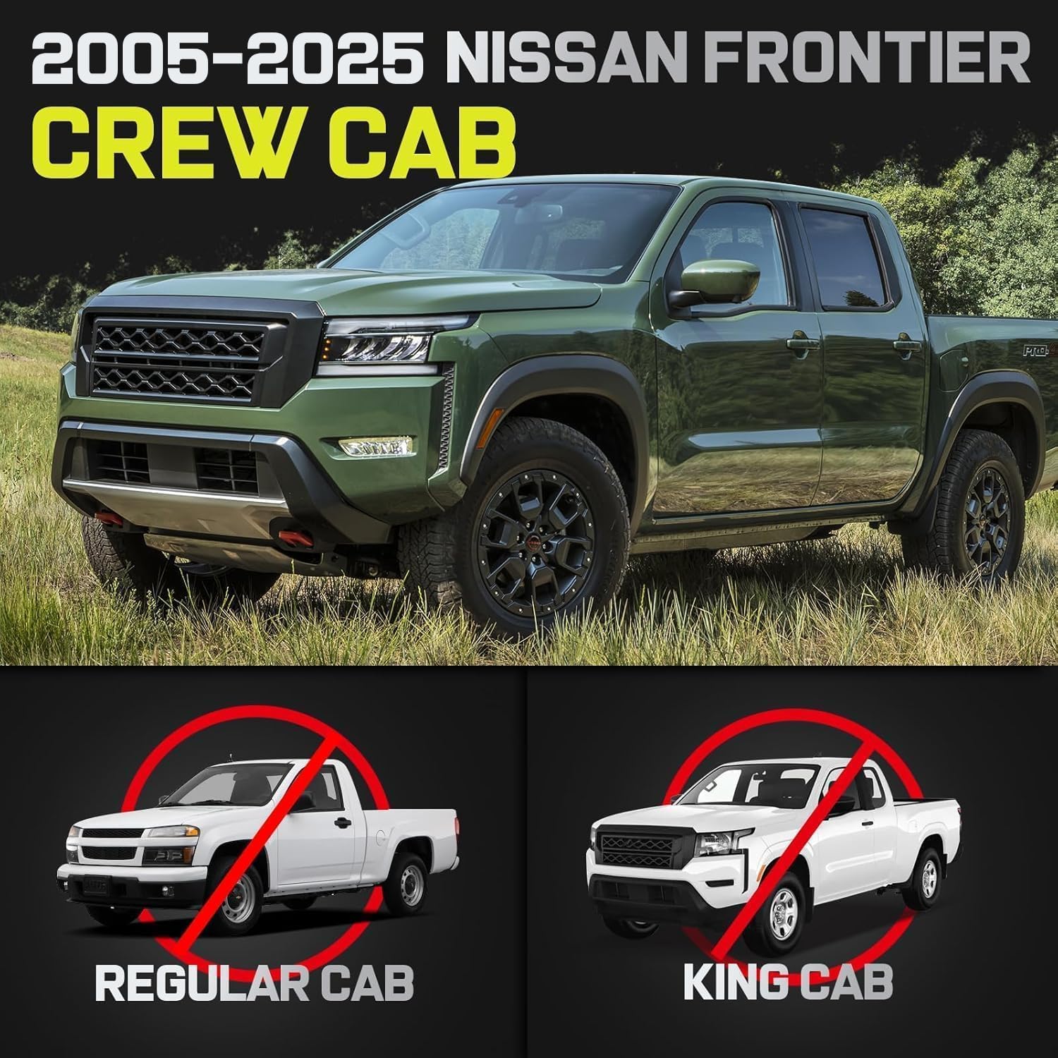 Truck Running Boards Compatible with 2005-2025 Nissan Frontier Crew Cab with 4 Full-size Doors. It Does Not fit King Cab with 2 Narrow Rear Doors.