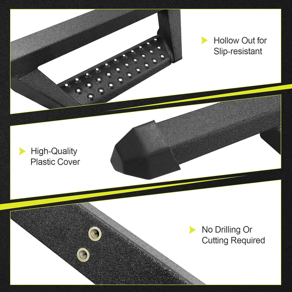 Easy To Install- Attached With Detailed Instructions And Requires No Special Installation Tools. For Example, Pneumatic Tools, Etc. Package Includes Two Step Bars, Brackets and Mounting Parts.