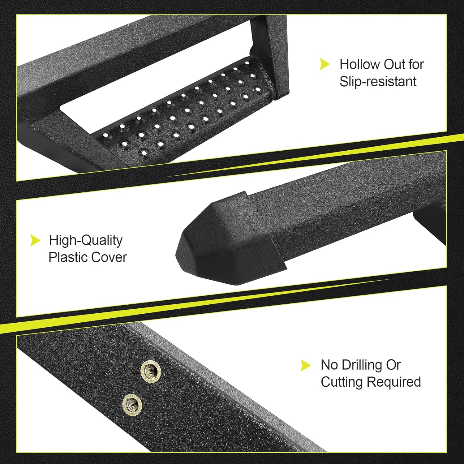 Easy To Install- Attached With Detailed Instructions And Requires No Special Installation Tools. For Example, Pneumatic Tools, Etc. Package Includes Two Step Bars, Brackets and Mounting Parts.