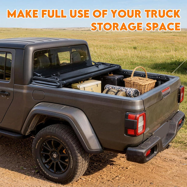 Binary Star Soft Tri-Fold Truck Bed Tonneau Cover Compatible with 2020-2026 Jeep Gladiator JT 5ft Bed (w or w/o Track Rail System), 26.5oz Heavy-Duty Vinyl, Weather Resistant Bed Cover for Pickup Truck