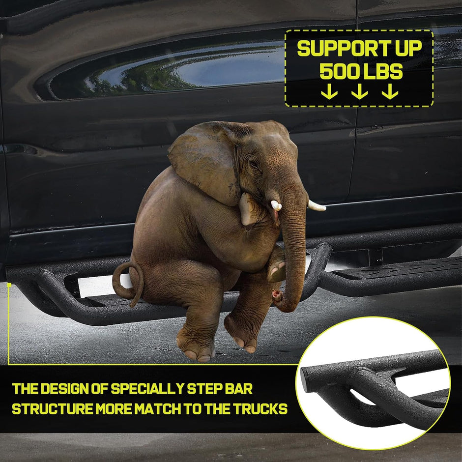 Colorado running boards are made of heavy-duty carbon steel. The 3-tube design brings the step bar closer to the truck body. The support tube is a thickened construction design with a diameter of 2 inches. A special triangular welding process is used to increase strength and durability.