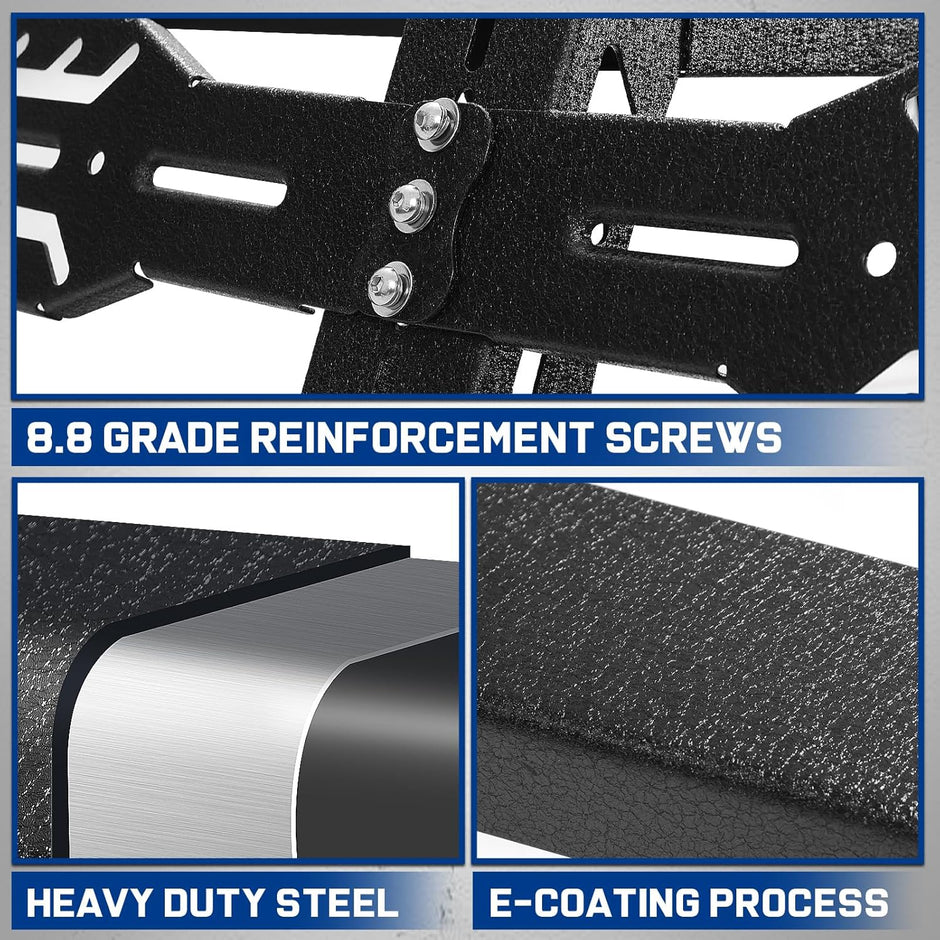 Made of high - quality heavy - duty carbon steel, the truck bed rack is treated with matte black textured powder coating and E - coating process, which not only enhances water - resistance and rust - resistance but also endows the frame with excellent durability. 
