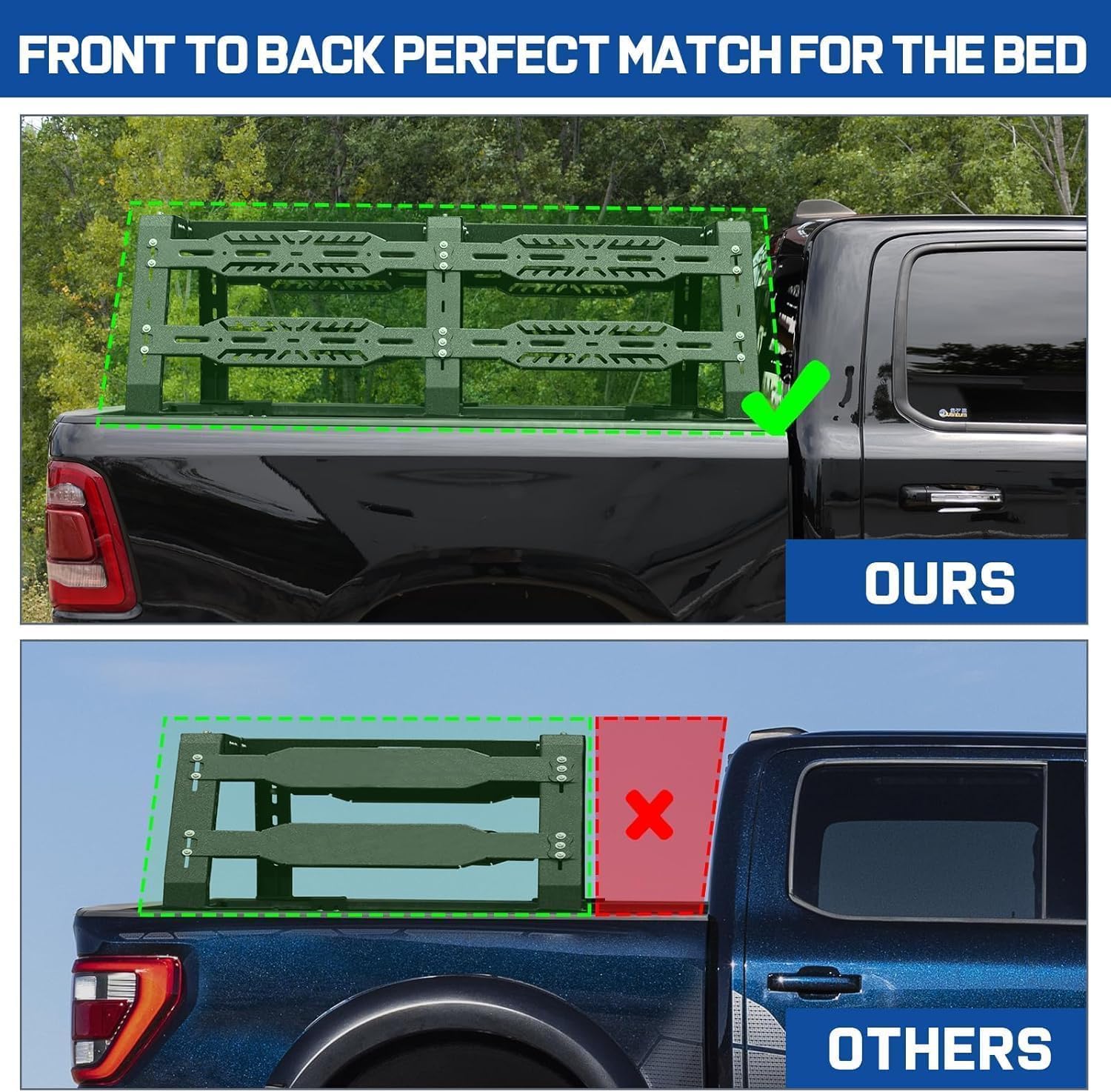 Customized specifically for truck to perfectly match the bed from front to back. Most universal products are designed to be a little shorter in order to fit a wide range of vehicles.