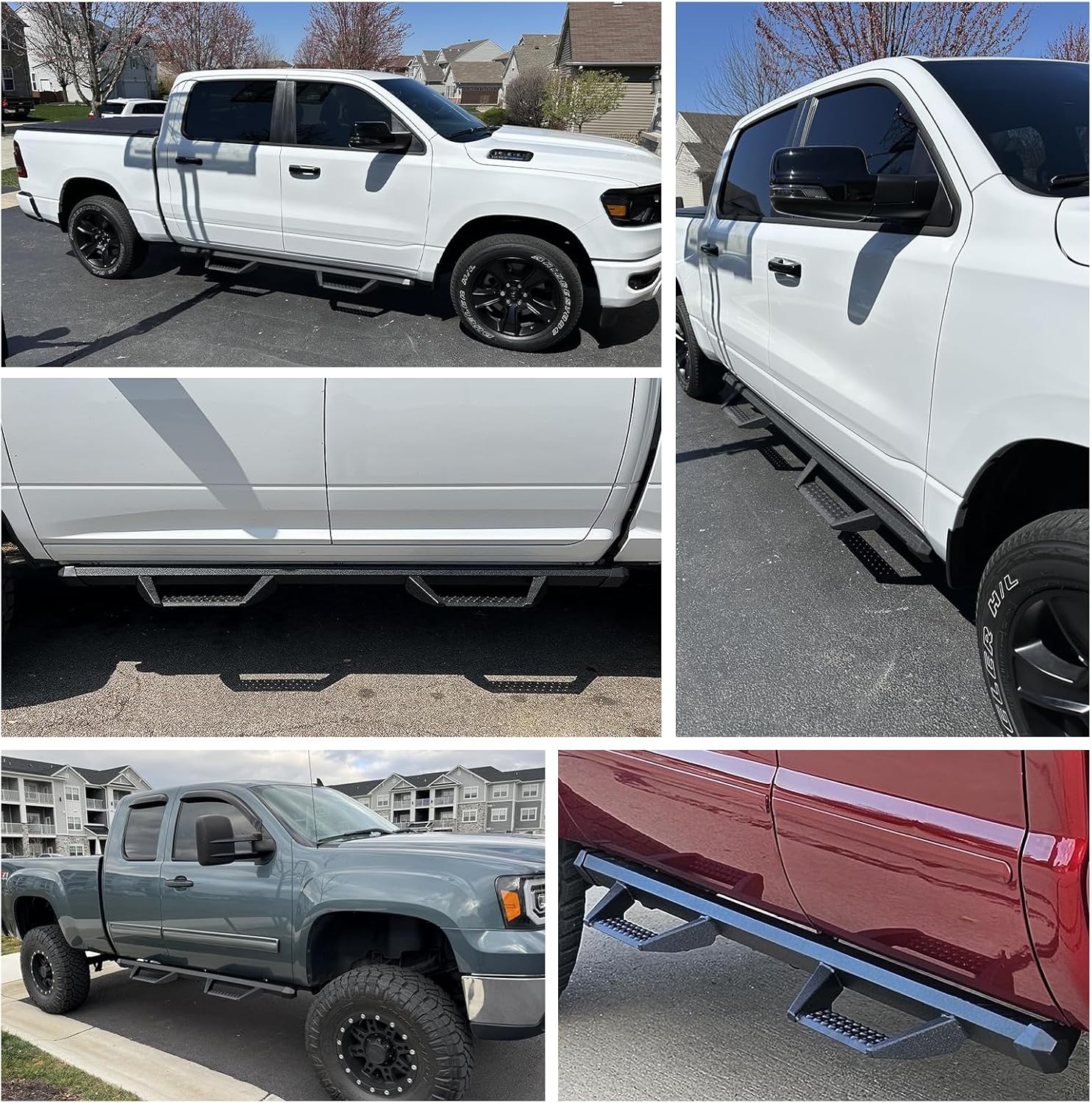 4.7 Inches Drop Down Side Steps- The Steps Help People Who Have Difficulty Getting In And Out Of The Bronco, Bringing People A More Convenient Life. And The Steps Pads with Holes are Non-slip That Allows For More Traction To Avoid Slipping, Ensure Safety of Use.