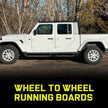 The extended length extends from the rear of the front wheel through the truck cab to the front of the rear wheel, giving you an all-round boost from the different functional and positional layouts of the side steps. The Gladiator running board fits close to the body curves, making the body better protected from collisions.