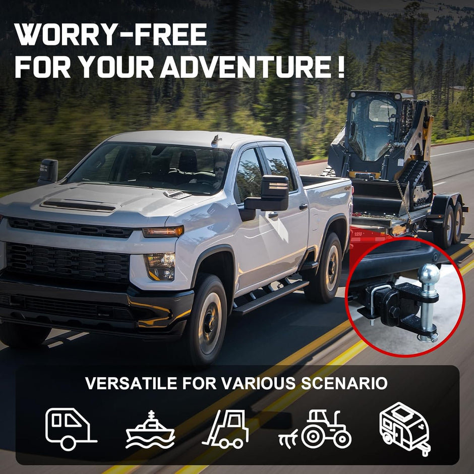 Featuring a detachable 2-inch hitch ball, our adjustable trailer hitch offers flexibility. Need to switch to a different tow ball size for special tasks? Simply remove the ball head and can use the holes to connect other equipment or emergency recovery tools. This design also makes storage and transportation easier when not in use.