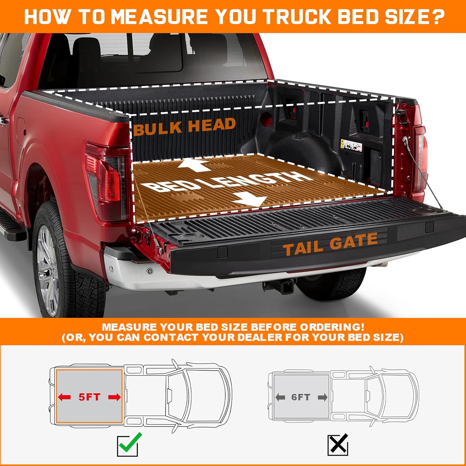 Soft Roll-up truck bed tonneau cover is compatible with 5ft bed of 2016-2023 Toyota Tacoma(Excl. Trail) with Track Rail System.