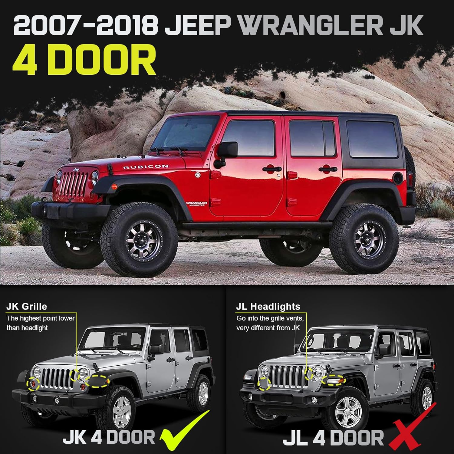 Truck running boards compatible with Jeep Wrangler JK 2007-2018 4 Door. Not suitable for Wrangler JL.