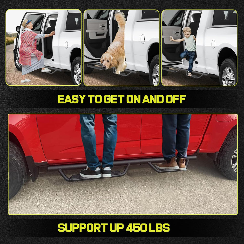 Support Up To 450 LBS- The Colorado running boards made with carbon steel. And a special weld process is used to make the step and bar connection stronger.