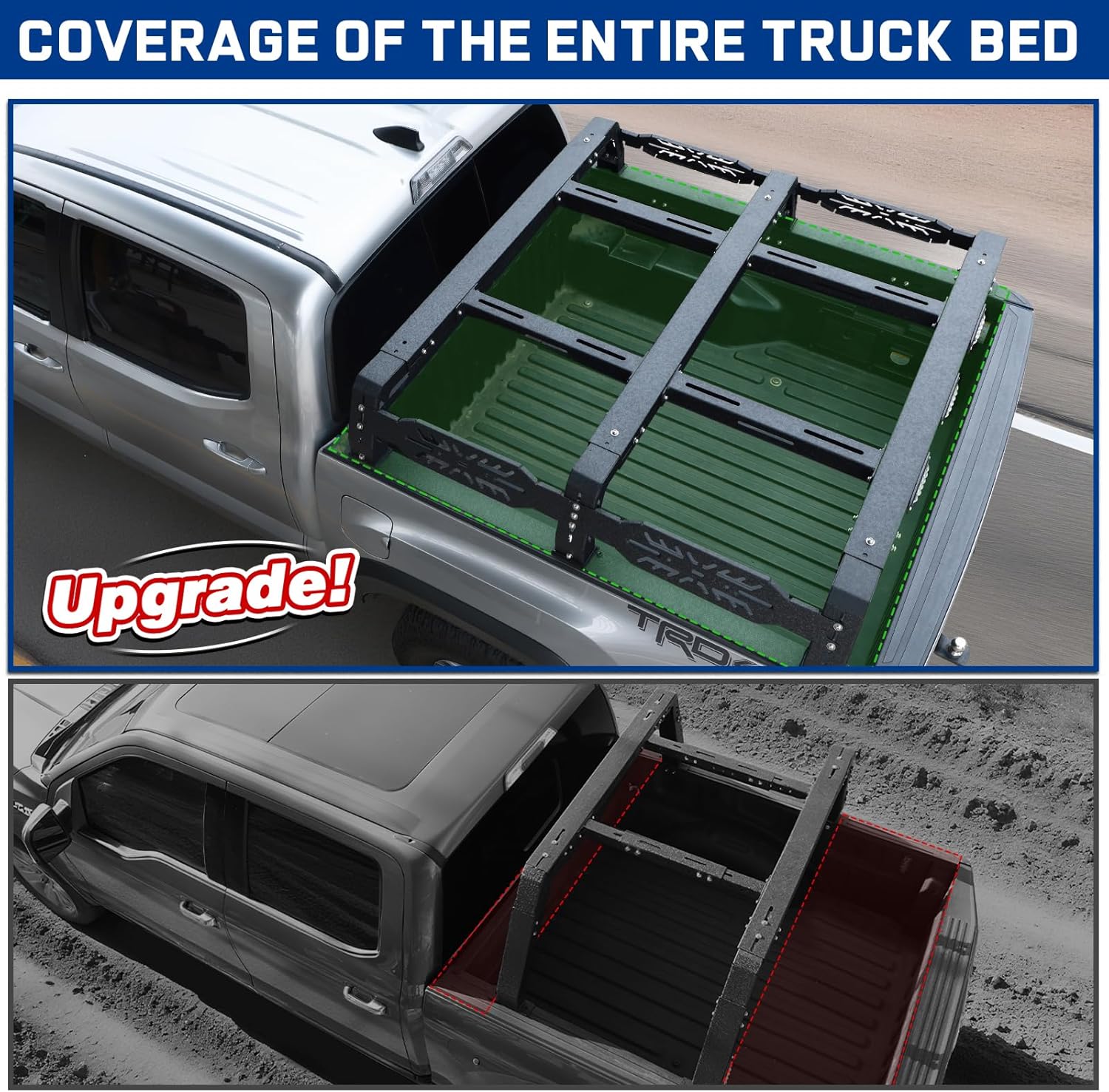 This truck bed rack is custom - made for your truck, fitting the bed front - to - back perfectly, unlike common universal products. The moderate height bed rack is also better suited for use on city streets.