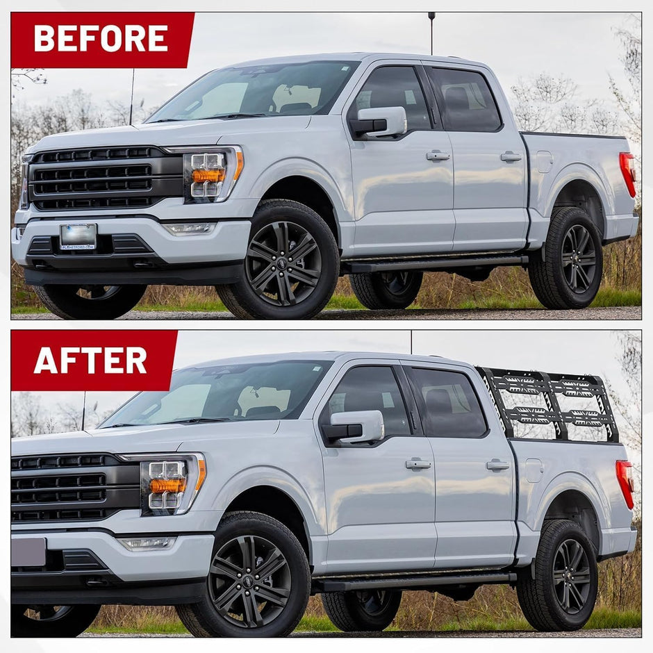 No drilling, cutting, or modifications are required. All mounting hardware and an instruction guide are included. The lightweight design allows for easy assembly with a direct bolt-on installation. Installation only takes 1-2 hours, and it can be securely mounted on the back of a truck. (Please check before traveling to ensure a safe journey.