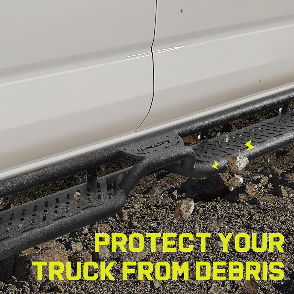 The truck side steps are made of three sturdy carbon steel tubes in a triangular structure to provide good support. The special structural design not only allows the bars to fit more closely to the truck, but also better protects the Silverado rocker panel from potential damage, no matter in the case of city driving or off-road adventures.