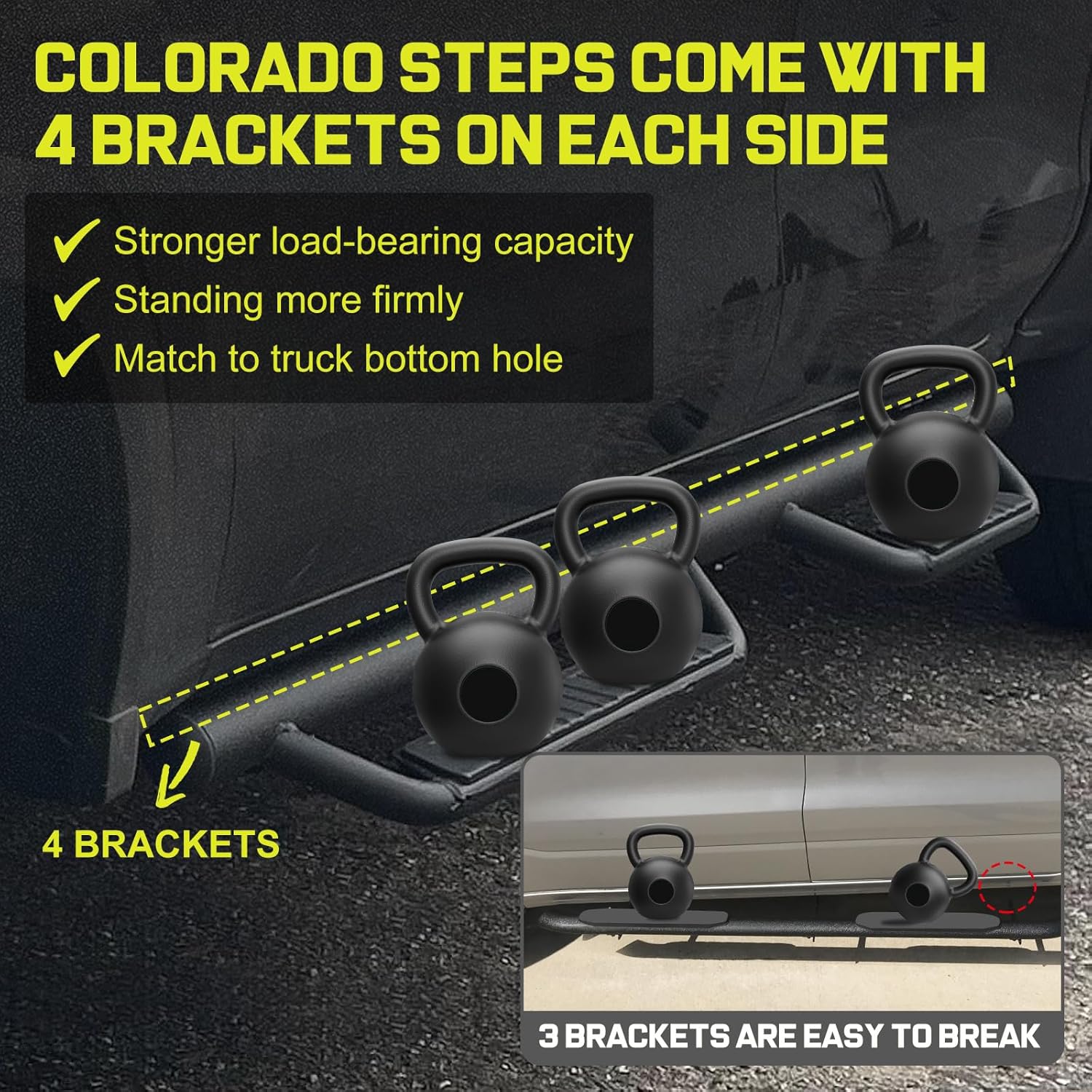 The running boards attached 8 brackets, 4 brackets on the each side.