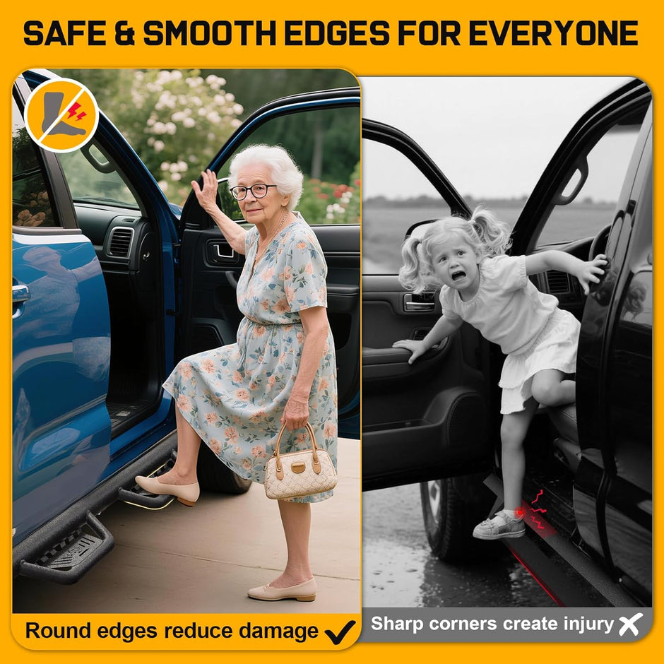 Designed with round tubes, the surface of the side steps is rounded and smooth without sharp protrusions to prevent scratching the skin. Friendly to children, the elderly and pets.