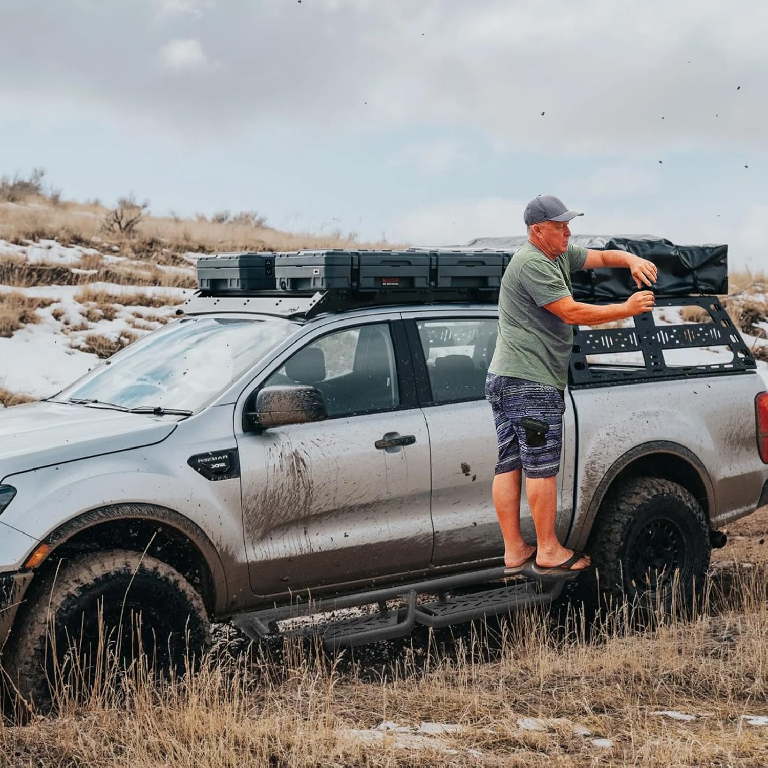 Binary Star's innovative Three-Step Design featuring a higher step near the truck's rear for easy access to roof or bed cargo, eliminating the need to climb inside. Two 6