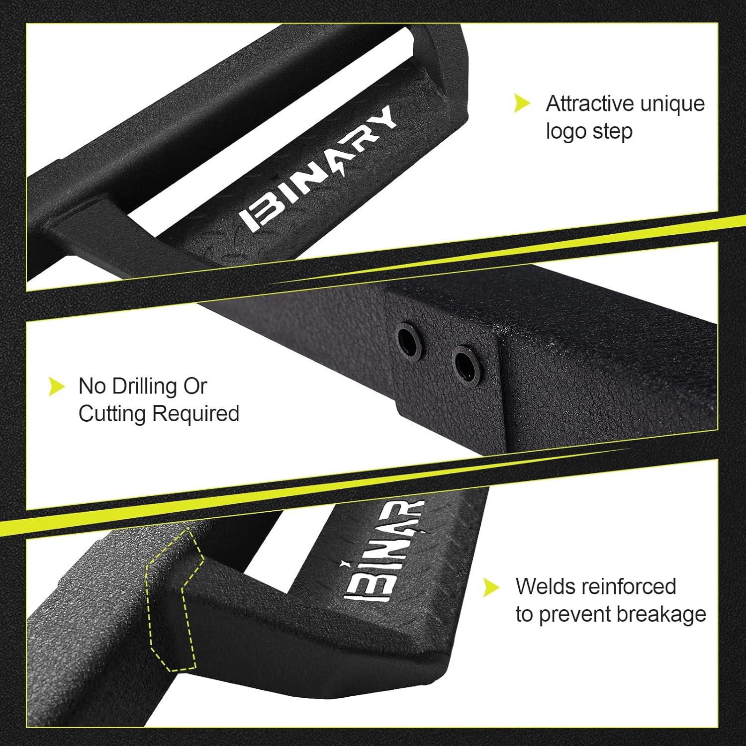 Easy To Install- Attached With Detailed Instructions And Requires No Special Installation Tools. For Example, Pneumatic Tools, Etc. Package Includes Two Step Bars, Brackets and Mounting Parts.