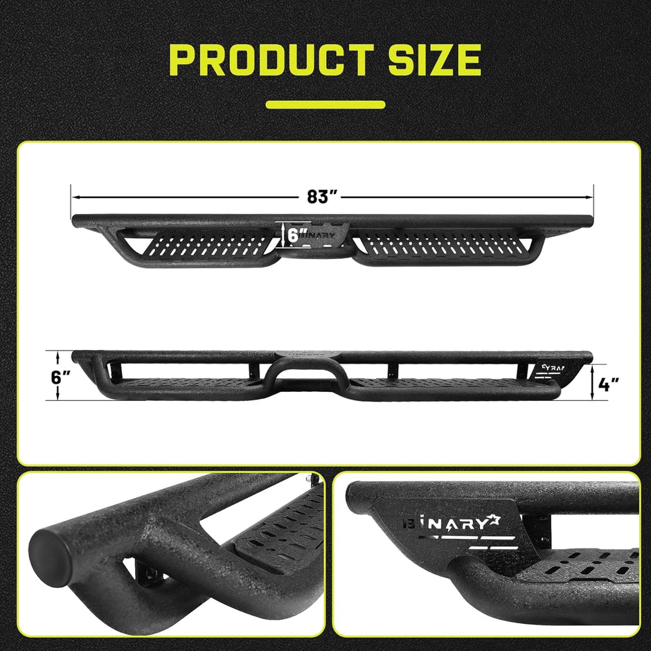 The total length of the footrest is 83 inches, and the width is 6 inches.The small footrest in the middle is 6 inches wide.