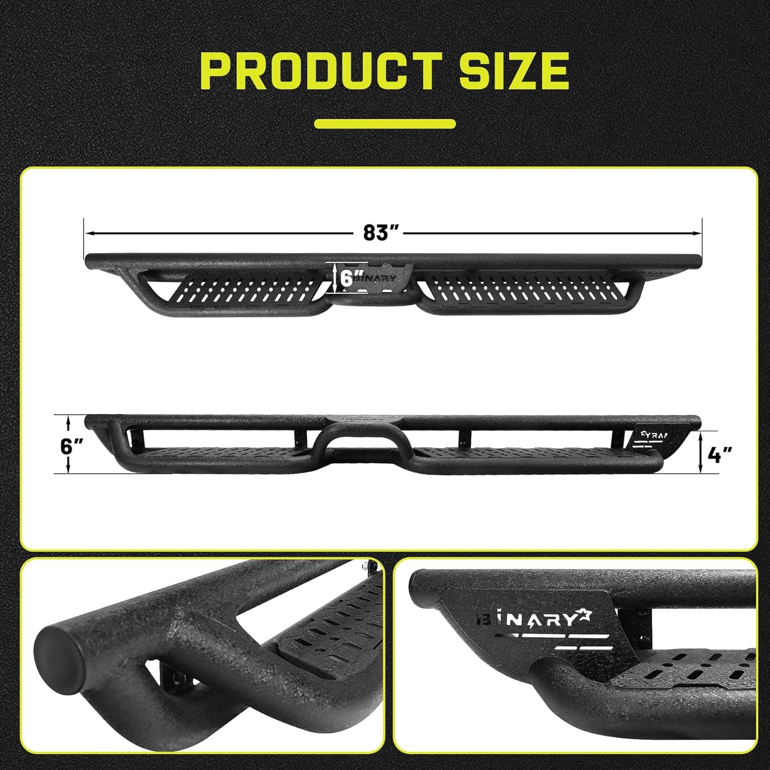 The total length of the footrest is 83 inches, and the width is 6 inches.The small footrest in the middle is 6 inches wide.