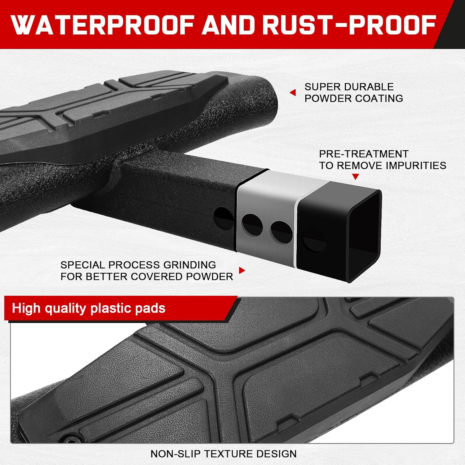 Protected with a rust-proof dual-stage textured black powder to withstand the severe weather and ensure long-lasting durability.