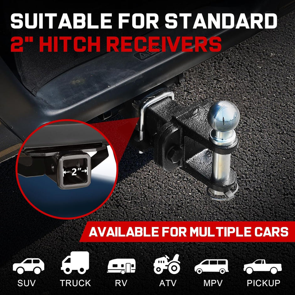 Binary Star trailer hitch ball mount is compatible with a wide range of vehicles equipped with 2-inch receiver hitch, including trucks, SUVs, ATVs, UTVs, and more. As long as it has a standard 2-inch trailer hitch receiver, our product ensures a fit for your towing needs.