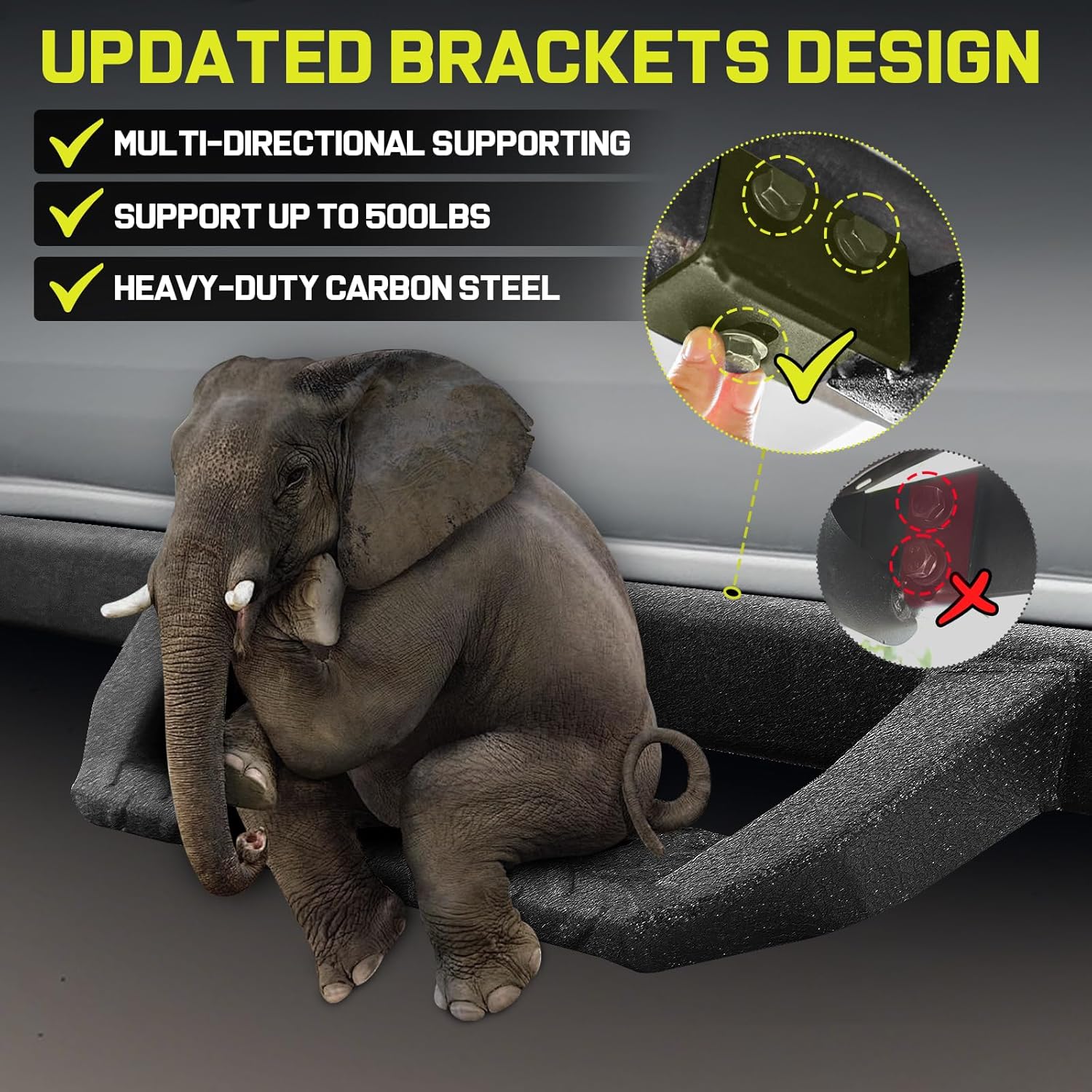 Support Up To 500 LBS- The Silverado running boards are made with carbon steel, and a special weld process is used to make the step and bar connection stronger. The material of the 2-inch stepper bar is thicker and denser than that of other products on the market.