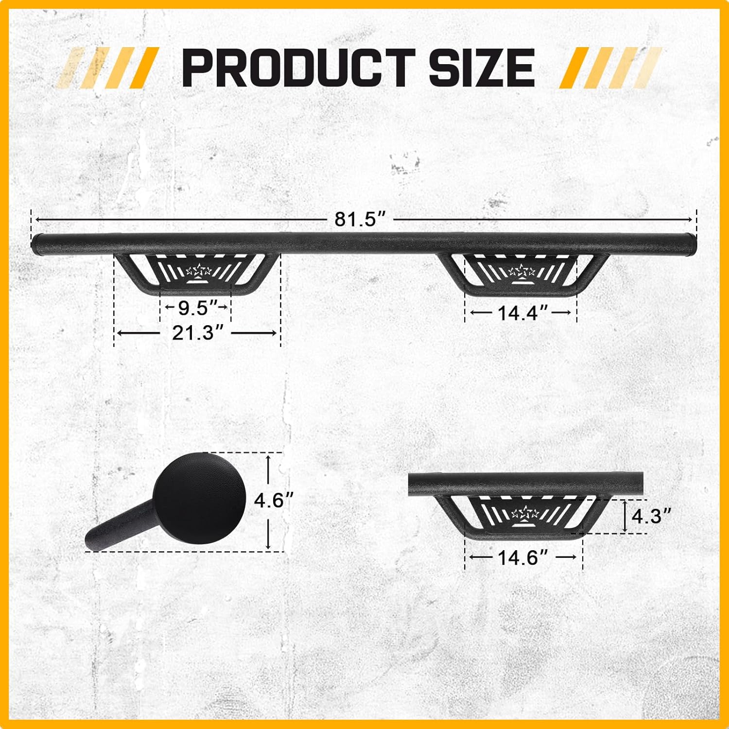 The hollow design nerf bar can reduce the chance of dirt, sand, or snow being carried into the cab. And effectively prevents the accumulation of water and soil on the step surface, keeps the surface dry and clean even in inclement weather to ensure driving safety.