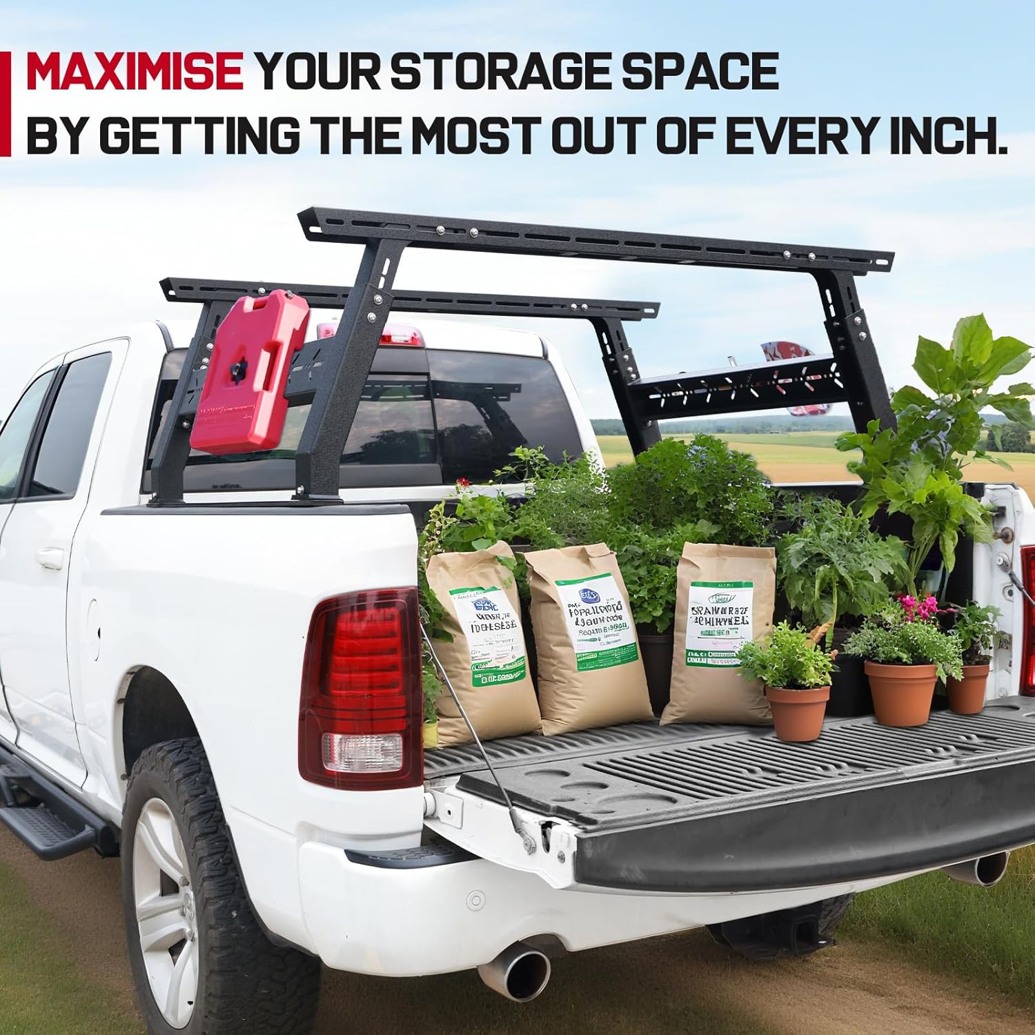 Simple design with slotted holes in the bed frame for adding accessories to the top of the bed rack for hanging items and securing top luggage. It supports the installation of lifts, fire extinguishers, carabiners, canopies, bike racks, and a variety of other accessories for various outdoor off-road activities, and facilitates the transportation of skis, kayaks, tents, surfboards, bikes, and other equipment, making every adventure more relaxing and enjoyable.